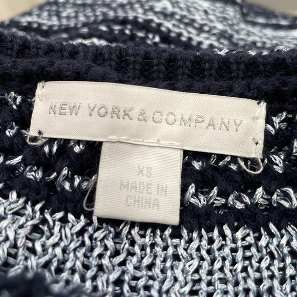 New York & Company Sweater Size XS Blue Striped Crochet Open Knit Coastal Chic - Picture 5 of 10